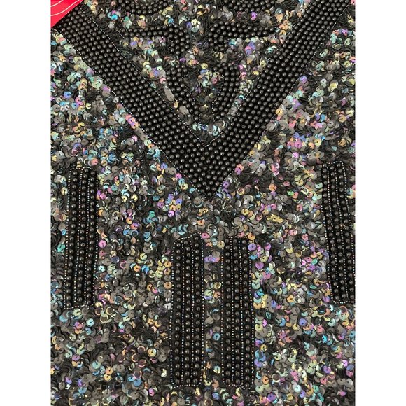 Vintage Jean for Joseph Le Bon Dress Black Beaded Sequined Pure Silk Dress M NWT - Picture 2 of 13